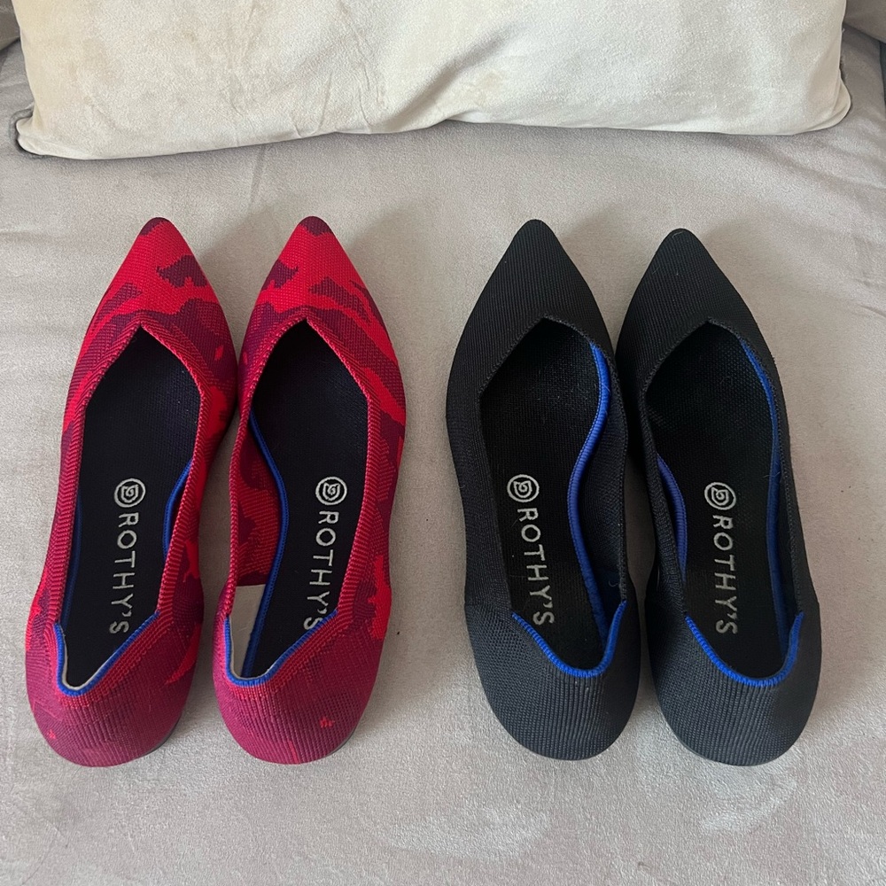 ROTHYS The Point Toe Flats Black/Red Size 10
